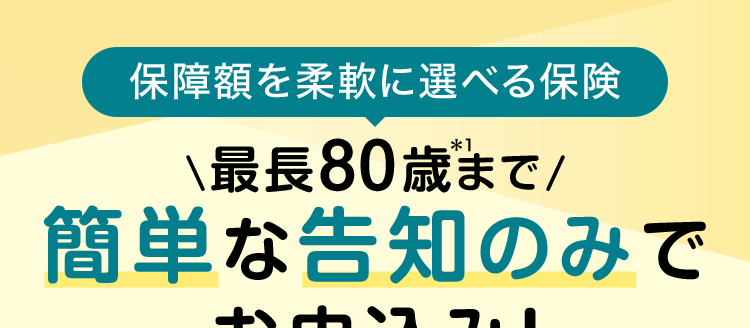 保障額を柔軟に選べる保険
最長80歳まで/
簡単な告知のみで
お申込み!
第一ネオ生命の保険商品について
アンケートで96%が
保障内容に満足と回答
安心の
Daiichi Life
グループ
ネオ 定期
<無解約返戻金型定期保険>