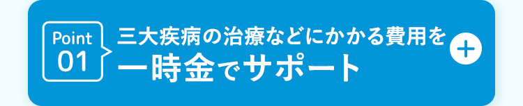 Point 三大疾病の治療などにかかる費用を
01 一時金でサポート
+