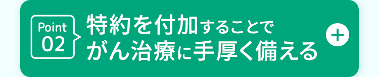 Point 特約を付加することで
02 がん治療に手厚く備える
+