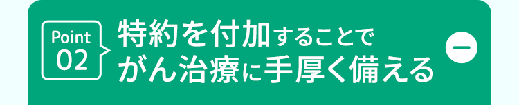 Point
特約を付加することで
02 がん治療に手厚く備える
D